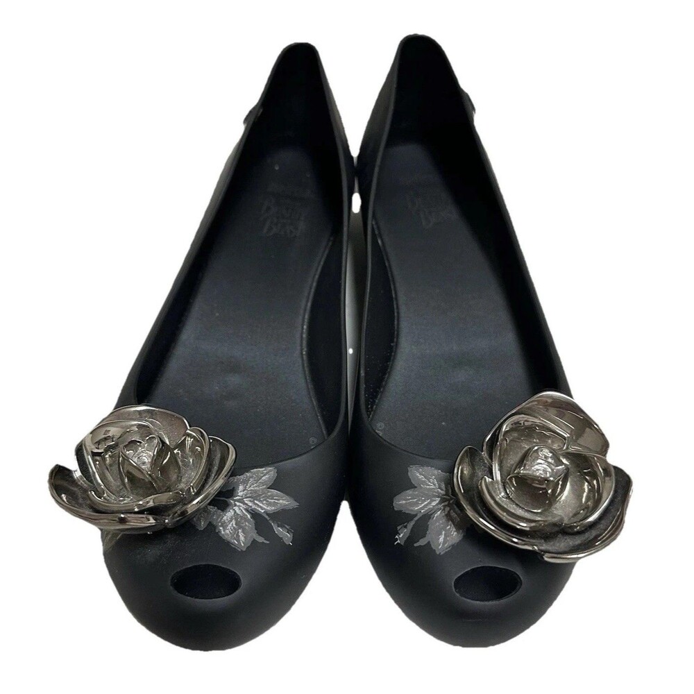 Melissa Beauty and The Beast Peep toe Flats Rose Embellish Women 6 New Disney